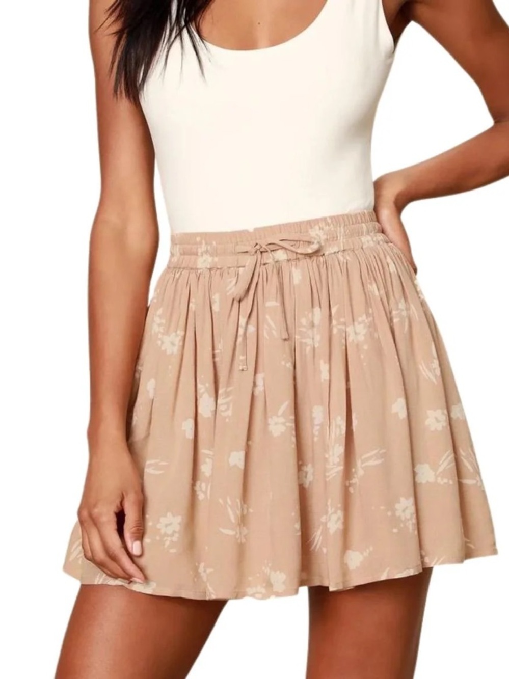 Amuse Society Coconut Kiss Mini Woven Skirt Large Floral Drawstring Waist
